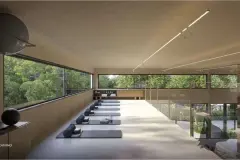 sala yoga pilates colchonetes janelas panorâmicas vista jardim — Natus em Ponta das Canas, Florianópolis
