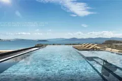 rooftop piscina borda infinita espreguiçadeiras vista mar morros ilha texto 1000 m² — Natus em Ponta das Canas, Florianópolis