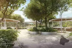rooftop pergolados brancos jardins suspensos árvores mesas vista morros e mata — Natus em Ponta das Canas, Florianópolis