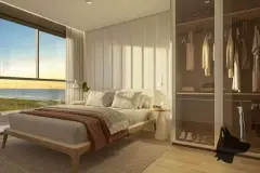 suíte master cama casal closet vidro janela grande vista mar praia entardecer — Nautic Campeche Fase 2 em Campeche, Florianópolis
