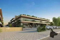 fachada entrada principal loja café térreo jardins telhado carro estacionado — Nautic Campeche Fase 2 em Campeche, Florianópolis