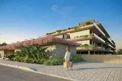 fachada entrada principal loja café térreo jardins telhado carros estacionados — Nautic Campeche em Campeche, Florianópolis