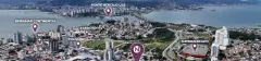 mapa aéreo localização Estreito pins Ponte Hercílio Luz Beiramar Continental SESC Exército Policlínica Supermercado Neo Continente — Neo Continente em Estreito, Florianópolis