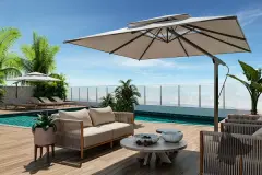 rooftop piscina sofá poltrona guarda-sol deck espreguiçadeiras plantas vista baía Florianópolis — Neo Continente em Estreito, Florianópolis