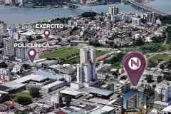 mapa aéreo localização bairro Estreito pins Exército Policlínica Neo Continente Ponte Hercílio Luz — Neo Continente em Estreito, Florianópolis