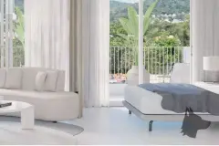sala jantar mesa madeira cadeiras claras varanda vista cidade montanhas parede ripada madeira — Next Trindade em Trindade, Florianópolis