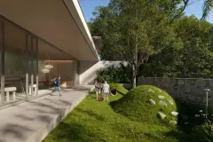 playground externo crianças colina grama pedras tubo playroom vidro muro pedra ao fundo — Oazys em Santo Antônio de Lisboa, Florianópolis