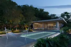 piscina noturna redes espreguiçadeiras salão gourmet iluminado vegetação tropical — Oazys em Santo Antônio de Lisboa, Florianópolis