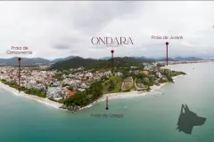 mapa aéreo localização Ondara Residence entre Praia de Canasvieiras Praia da Galega e Praia de Jurerê colina vegetação — Ondara em Canasvieiras, Florianópolis