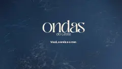 logotipo Ondas do Leste tipografia serif creme fundo azul escuro mar slogan você a areia e o mar — Ondas do Leste em Barra da Lagoa, Florianópolis