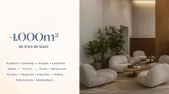 infográfico mais 1000m2 área lazer academia coworking fireplace lavanderia spotbar pet piscina mercado playground pranchário rooftop salão festas hall sofás — Ondas do Leste em Barra da Lagoa, Florianópolis