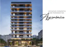 fachada render noturno edifício 14 andares varandas iluminadas texto cursivo um novo conceito moradia Agronômica — Opus em Agronômica, Florianópolis