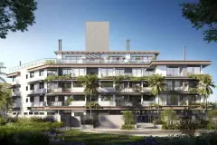 fachada render ângulo alternativo jardins palmeiras logo Opus One — Opus One em Cachoeira do Bom Jesus, Florianópolis