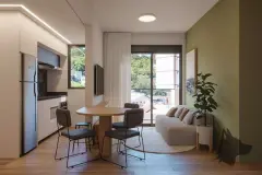 corredor hall alternativo studio real paredes verdes escuras armário embutido prateleiras sacada janela vista morro — Parkside Itacorubi em Itacorubi, Florianópolis
