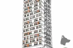 Ilustração artística da torre do Parkside Rio Branco com logotipo da construtora no canto inferior direito — Parkside Rio Branco em Centro, Florianópolis