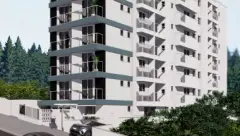 Perspectiva do Portal da Carvoeira, edifício residencial de médio porte com fachada branca e varandas — Portal da Carvoeira em Carvoeira, Florianópolis