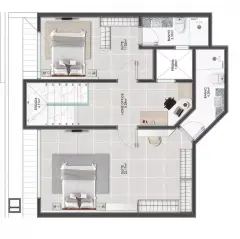 Planta baixa do duplex andar superior com 2 suítes, home office e closet — Recanto dos Corais em Abraão, Florianópolis