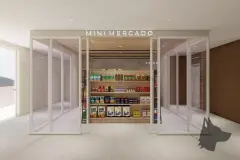 perspectiva ilustrativa salão gourmet bar cozinha ilha bancada prateleiras plantas suspensas banquetas geladeira churrasqueira — Residencial Armazém Vieira em Saco dos Limões, Florianópolis