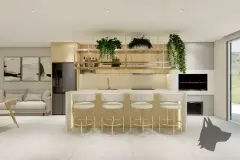 perspectiva ilustrativa academia musculação bicicletas spinning máquinas barras pesos espelhos ângulo oposto — Residencial Armazém Vieira em Saco dos Limões, Florianópolis