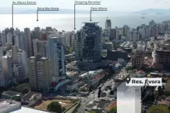 mapa aéreo localização Residencial Évora Centro Florianópolis pontos referência Av. Mauro Ramos Beira Mar Norte Shopping Beiramar Pátio Milano — Residencial Evora em Centro, Florianópolis