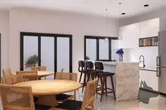 Área da piscina coberta com cadeiras suspensas de vime e vista para o bairro, ângulo alternativo — Saint Humbert II em Ingleses, Florianópolis