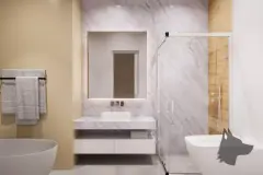Closet organizado com prateleiras e araras iluminadas integrado à suíte ao fundo — Saint Humbert II em Ingleses, Florianópolis