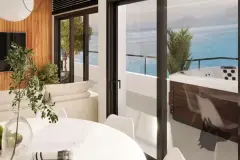 Sala com acesso à varanda com banheira de hidromassagem e vista para o mar — Saint Humbert II em Ingleses, Florianópolis