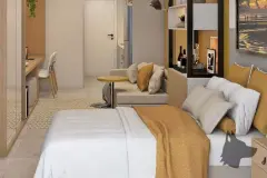 Varanda jardim com poltronas trançadas, mesa de centro e vista para a cidade e montanhas — Santa 4 em Santa Mônica, Florianópolis