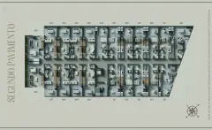 Planta baixa do segundo pavimento com 22 unidades numeradas (201 a 222) ao redor da área comum central — Verset em Campeche, Florianópolis