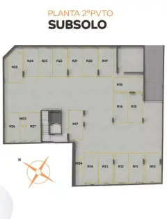 Planta baixa do subsolo 2º pavimento com 18 vagas de garagem numeradas — VYU One em Coqueiros, Florianópolis